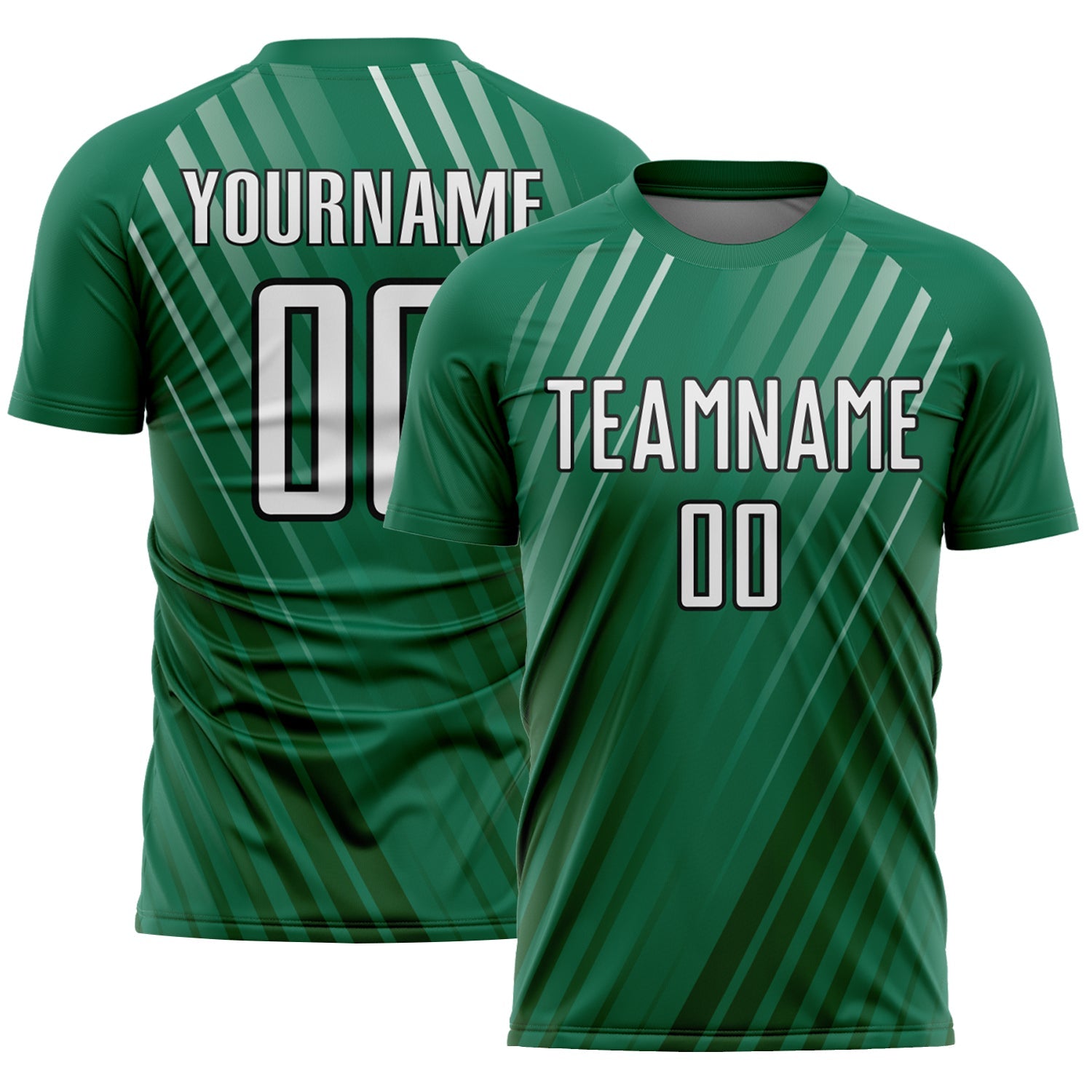 Custom Kelly Green White-Black Stripe Line Sublimation Soccer Uniform Jersey - Main View
