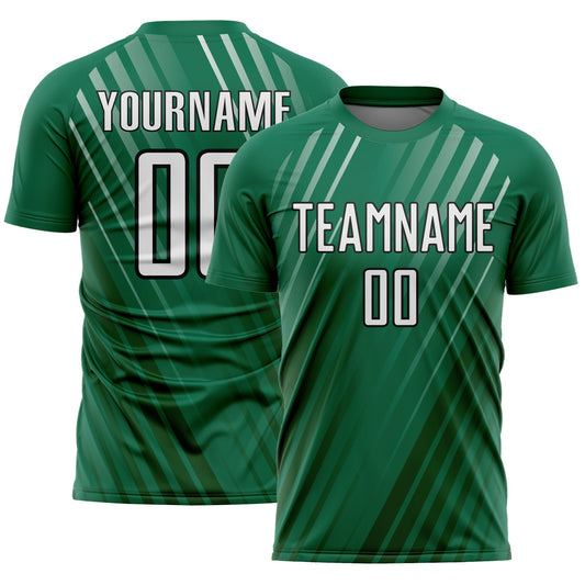 Custom Kelly Green White-Black Stripe Line Sublimation Soccer Uniform Jersey - Main View