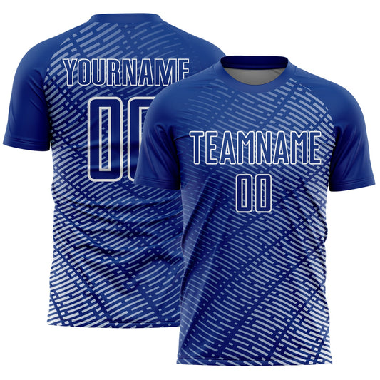 Custom Royal White Stripe Line Sublimation Soccer Uniform Jersey - Main View