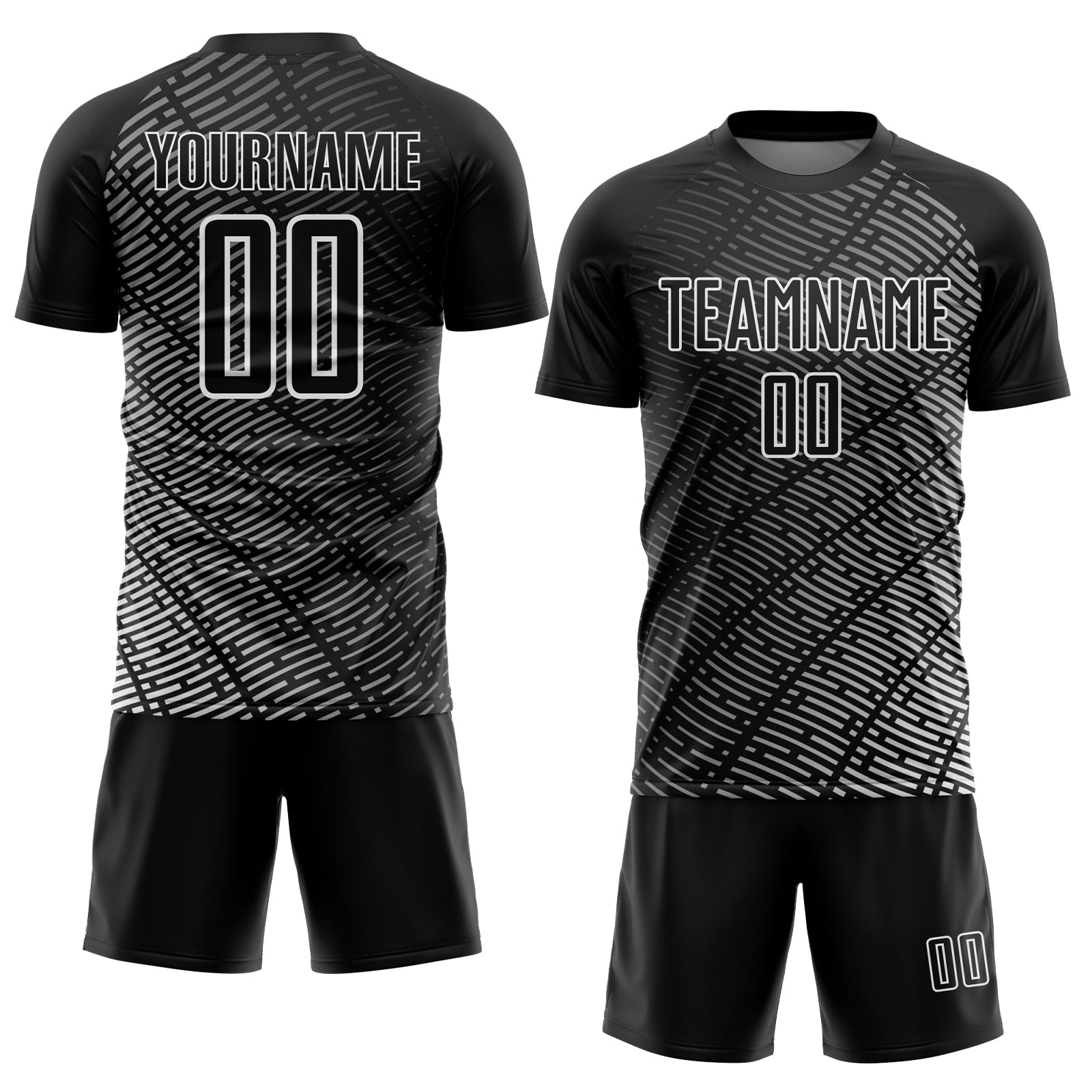 Custom Black White Stripe Line Sublimation Soccer Uniform Jersey view 2
