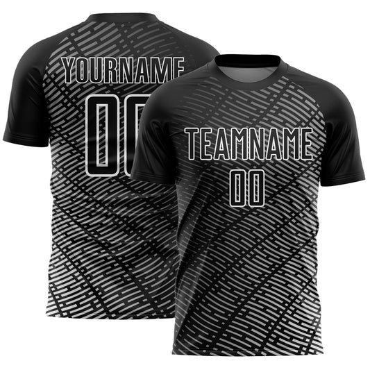 Custom Black White Stripe Line Sublimation Soccer Uniform Jersey - Main View