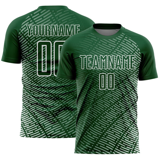 Custom Green White Stripe Line Sublimation Soccer Uniform Jersey - Main View