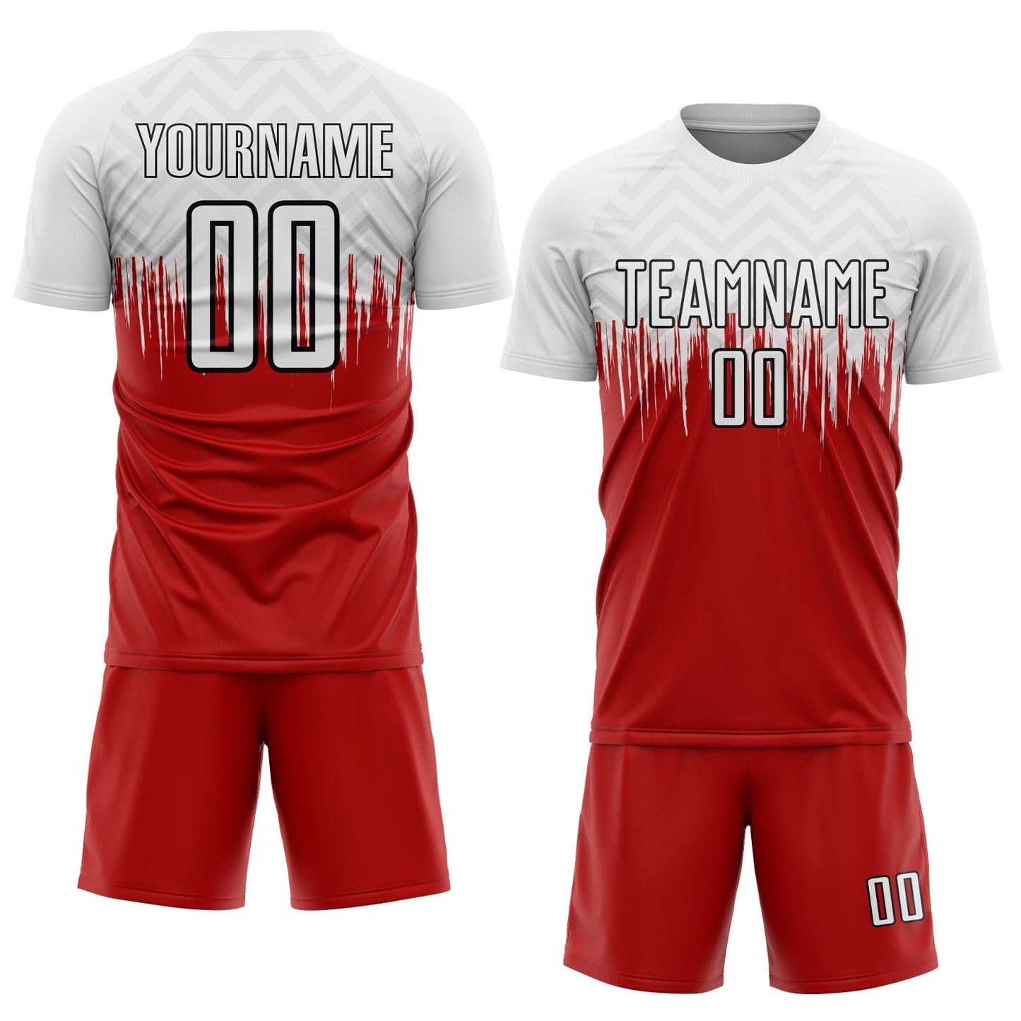Custom White Red-Black Gradient Dripping Splatter Art Sublimation Soccer Uniform Jersey view 2
