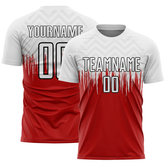 Custom White Red-Black Gradient Dripping Splatter Art Sublimation Soccer Uniform Jersey - Main View
