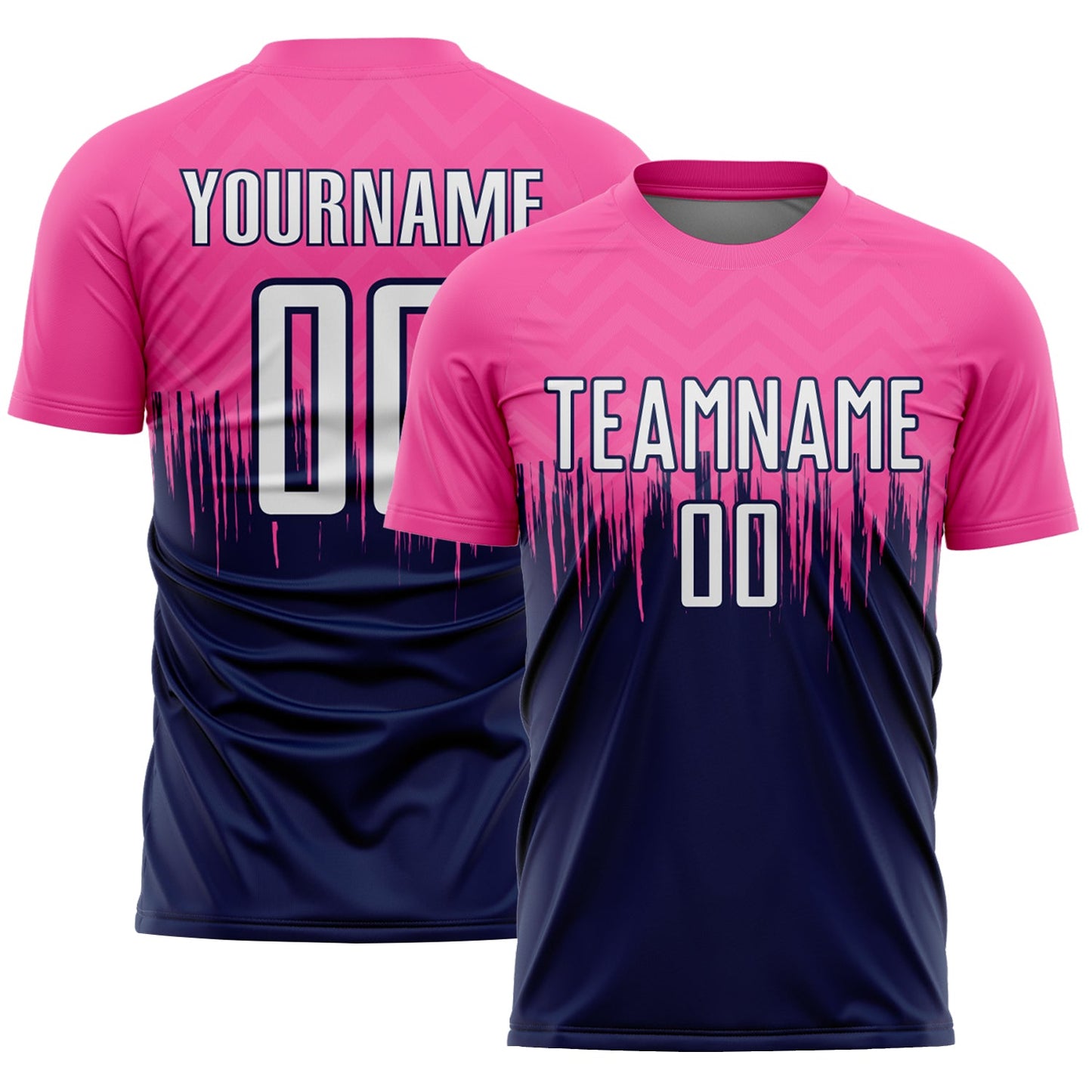 Custom Pink White-Navy Gradient Dripping Splatter Art Sublimation Soccer Uniform Jersey - Main View