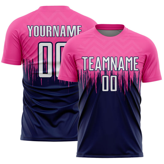 Custom Pink White-Navy Gradient Dripping Splatter Art Sublimation Soccer Uniform Jersey - Main View