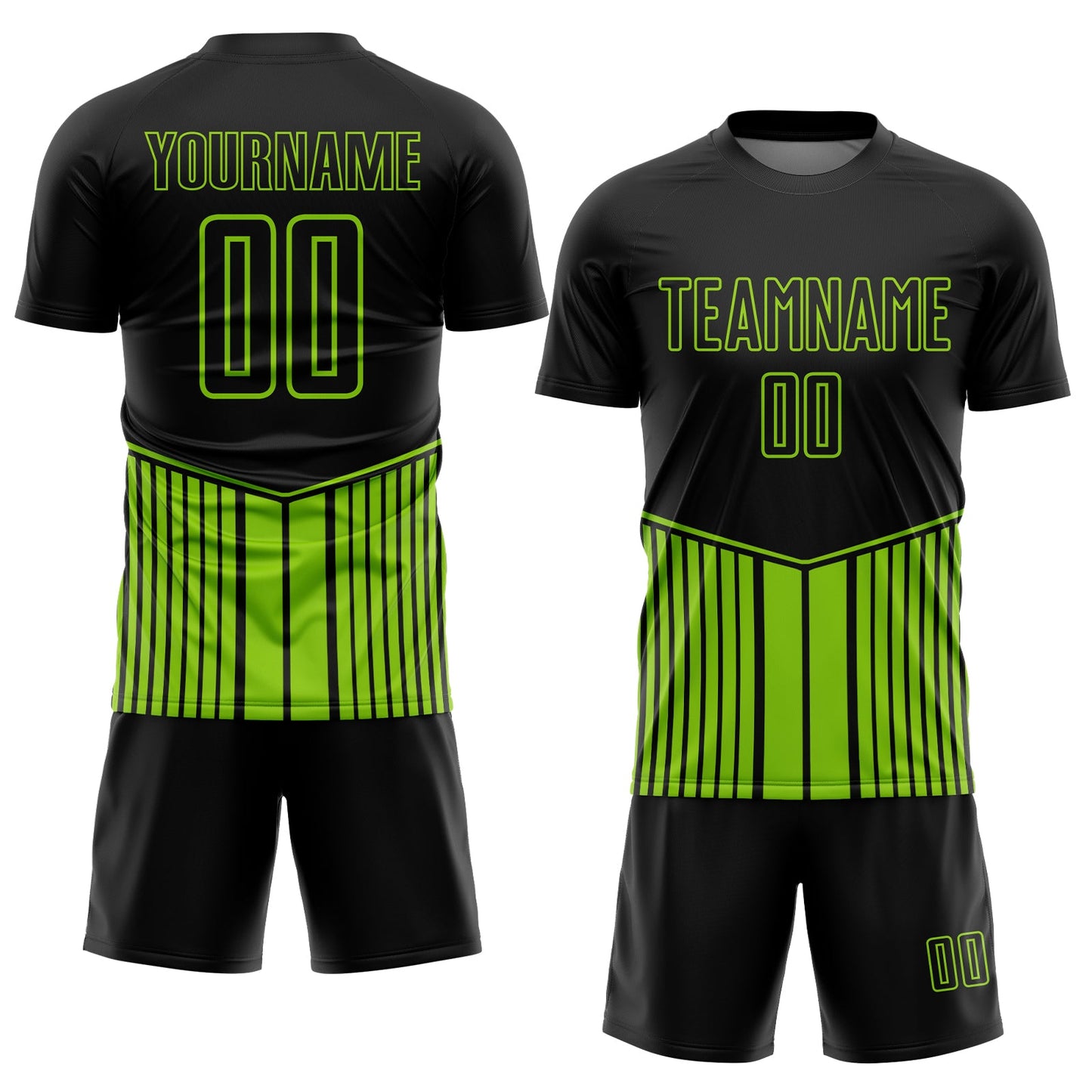 Custom Black Neon Green Stripe Line Sublimation Soccer Uniform Jersey view 2