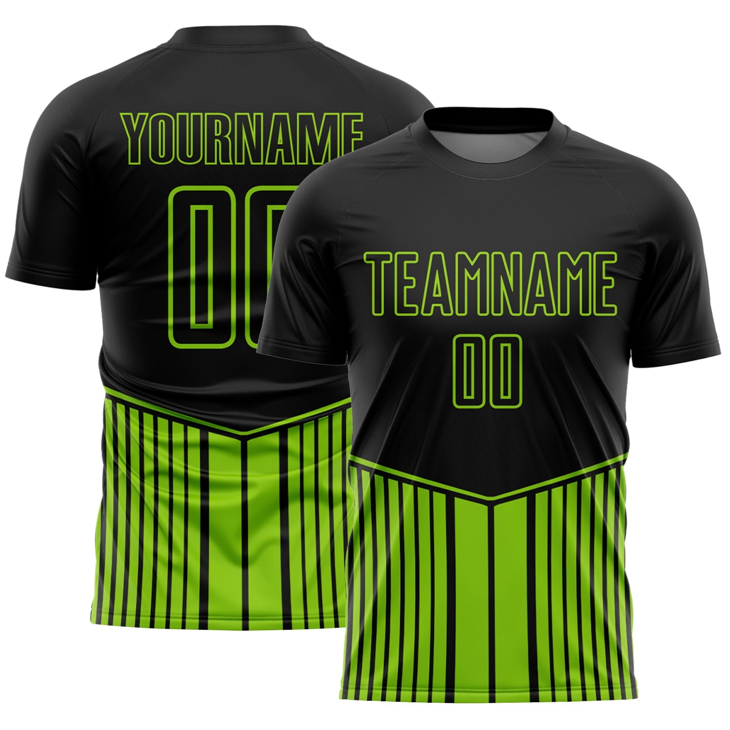 Custom Black Neon Green Stripe Line Sublimation Soccer Uniform Jersey - Main View