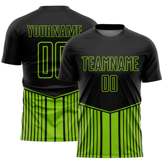 Custom Black Neon Green Stripe Line Sublimation Soccer Uniform Jersey - Main View