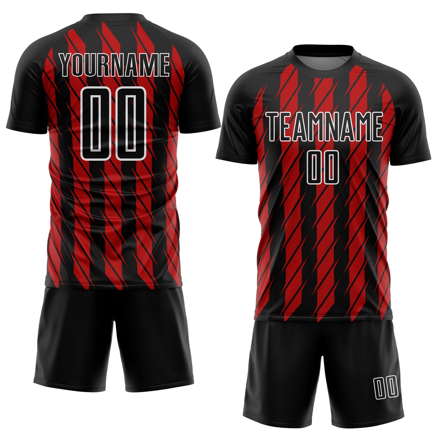 Custom Black Red-White Stripe Line Sublimation Soccer Uniform Jersey view 2