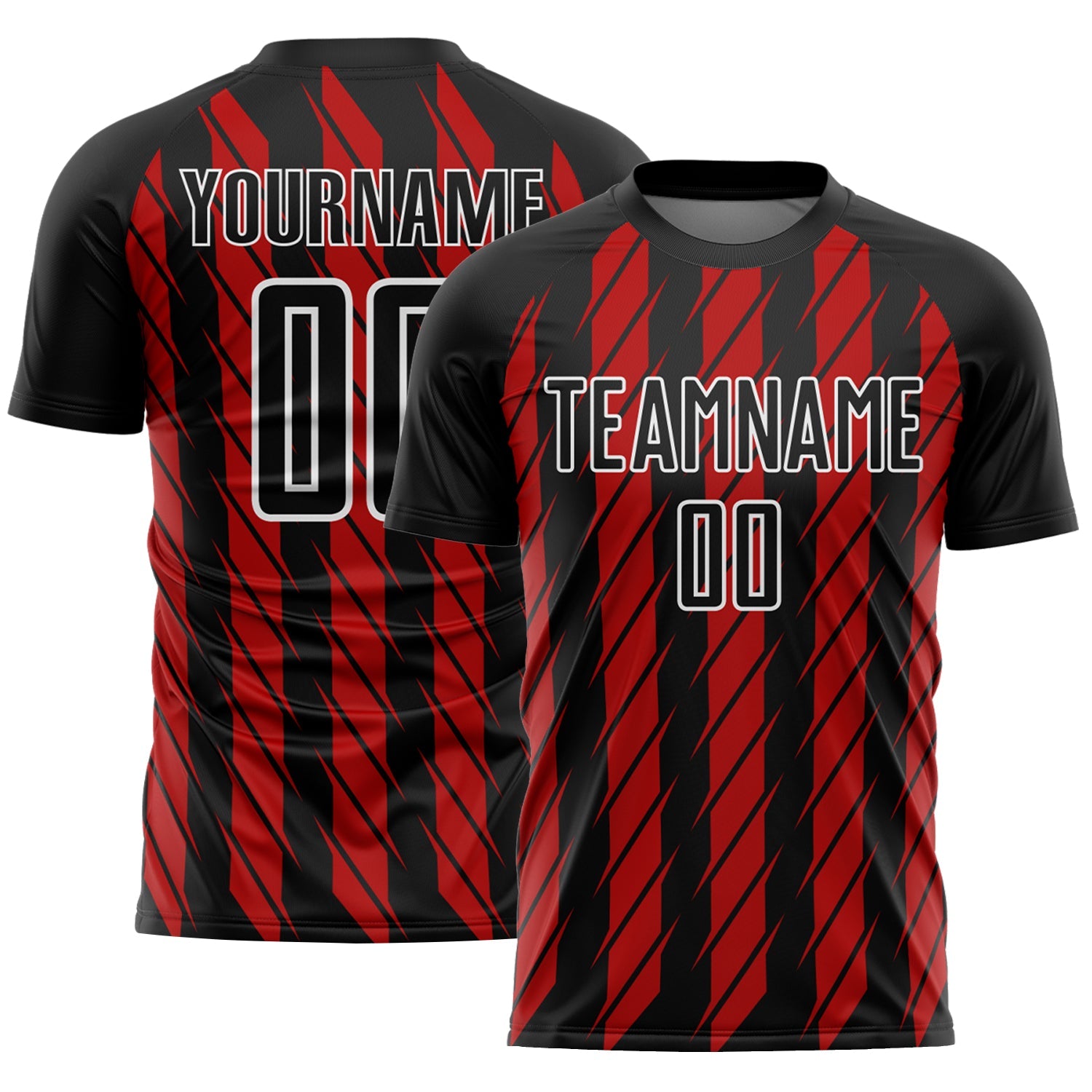 Custom Black Red-White Stripe Line Sublimation Soccer Uniform Jersey - Main View