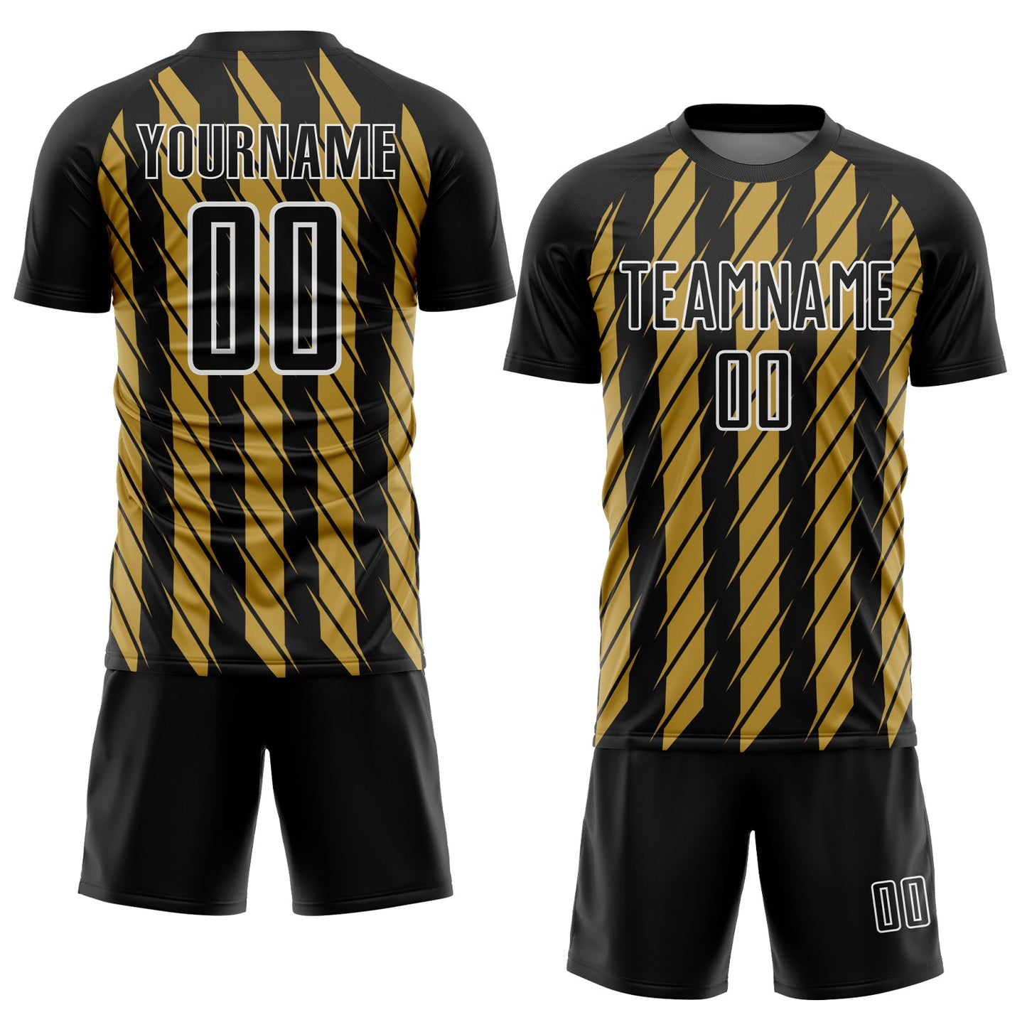 Custom Black Old Gold-White Stripe Line Sublimation Soccer Uniform Jersey view 2