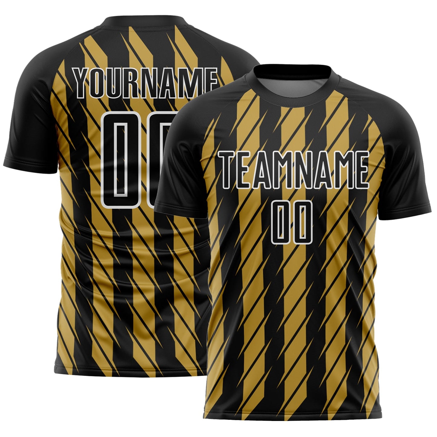 Custom Black Old Gold-White Stripe Line Sublimation Soccer Uniform Jersey - Main View