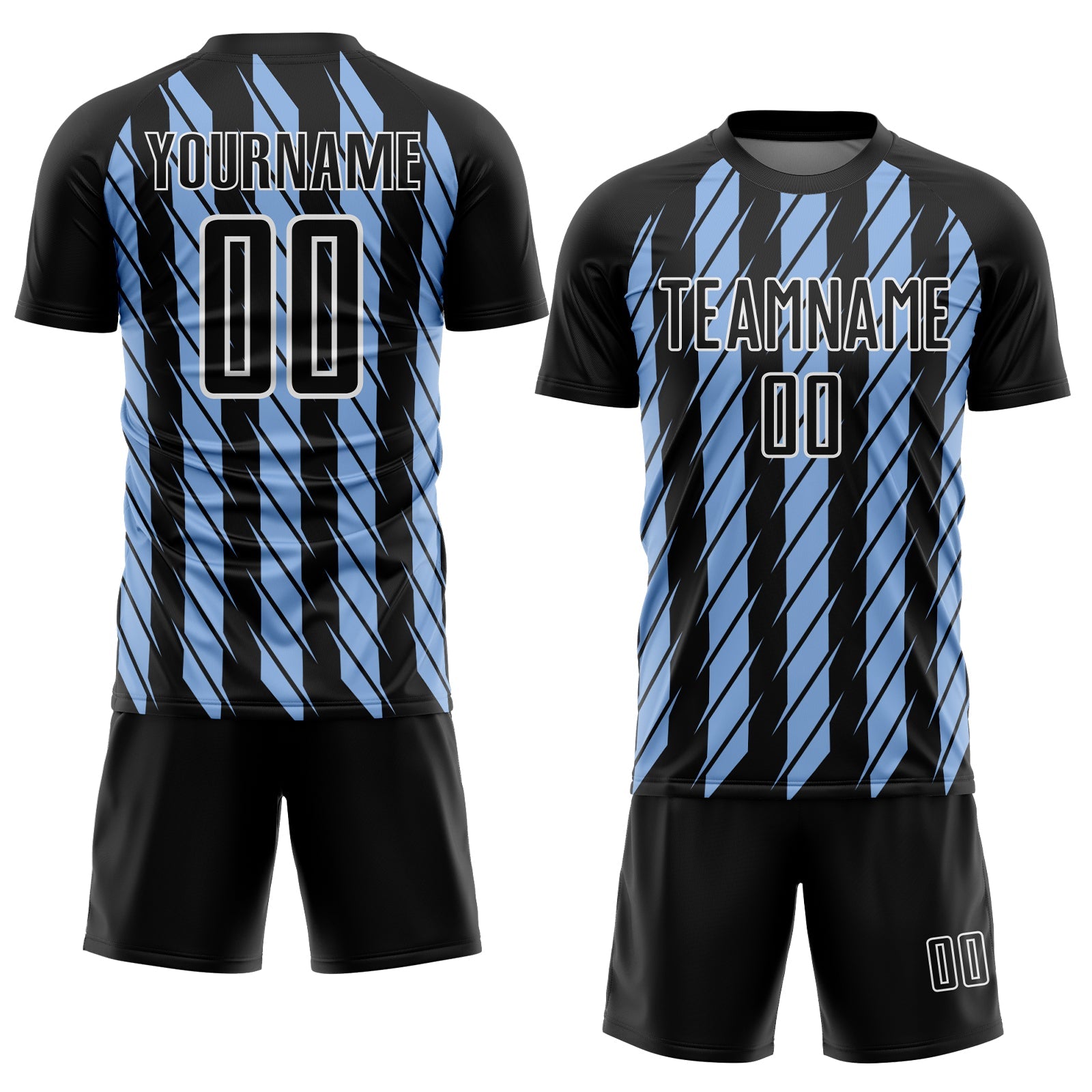 Custom Black Light Blue-White Stripe Line Sublimation Soccer Uniform Jersey view 2