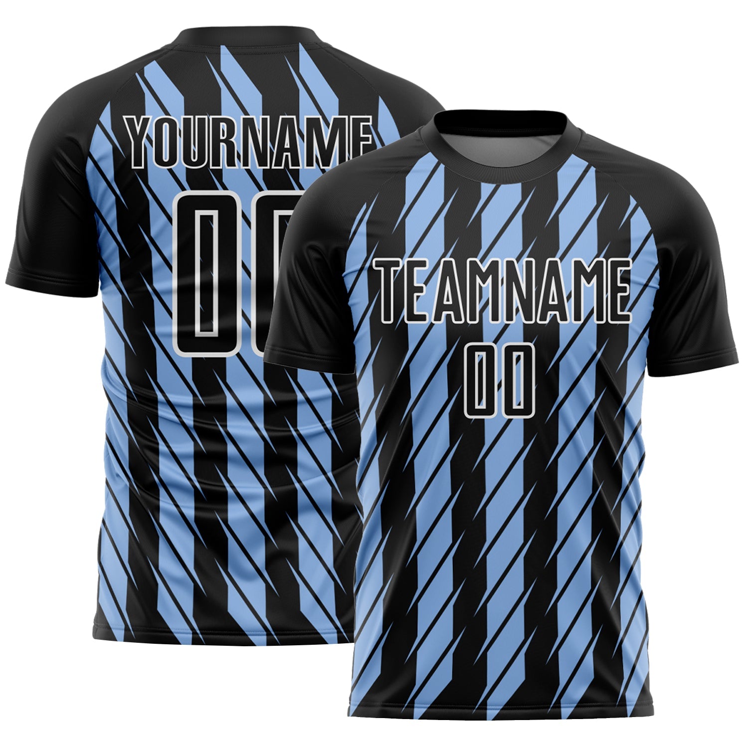 Custom Black Light Blue-White Stripe Line Sublimation Soccer Uniform Jersey - Main View
