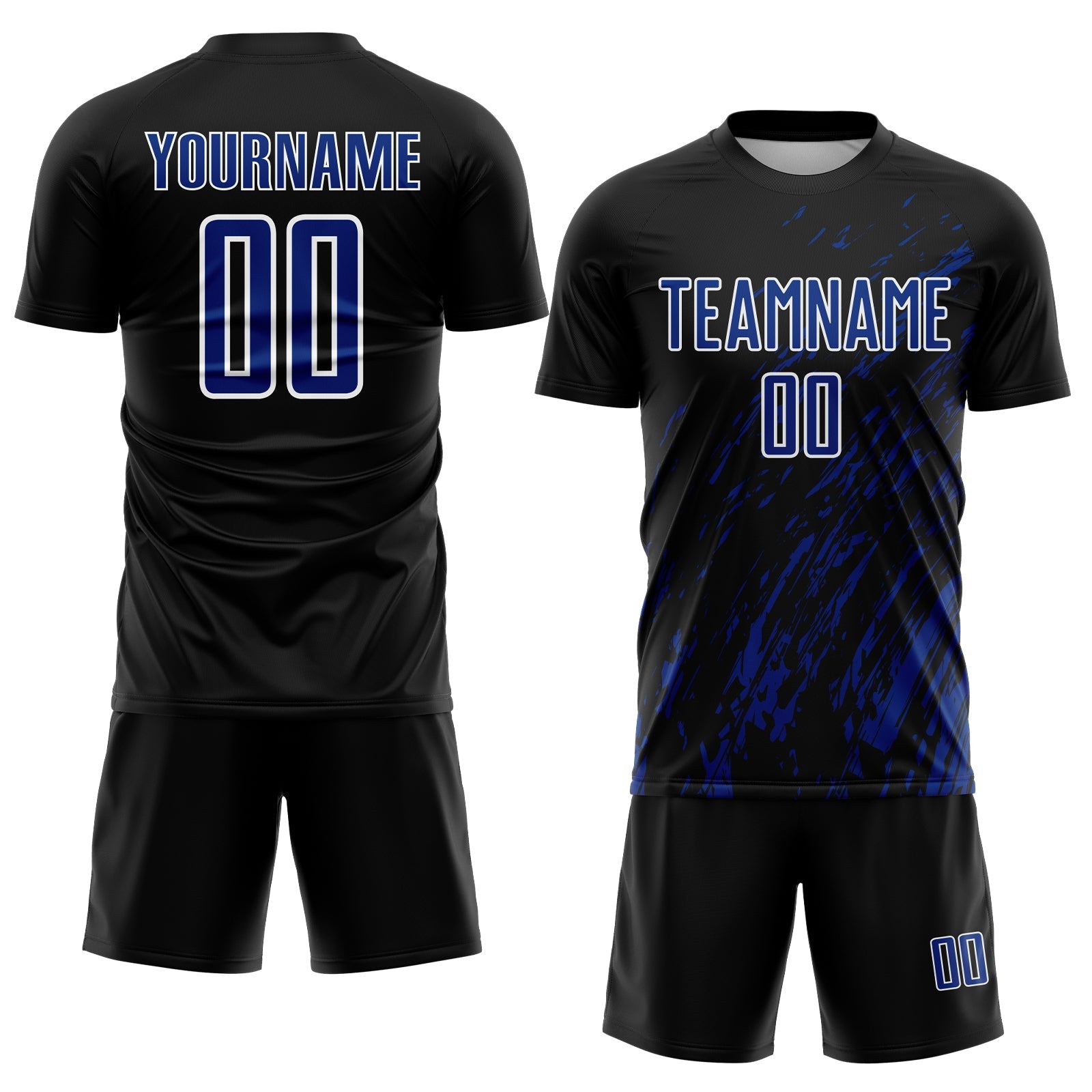 Custom Black Royal-White Splash Sublimation Soccer Uniform Jersey view 2