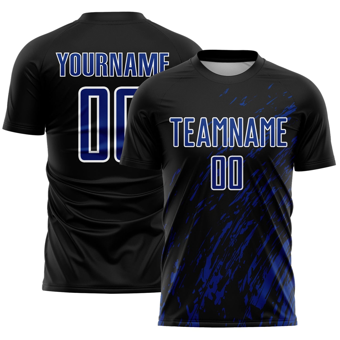 Custom Black Royal-White Splash Sublimation Soccer Uniform Jersey - Main View