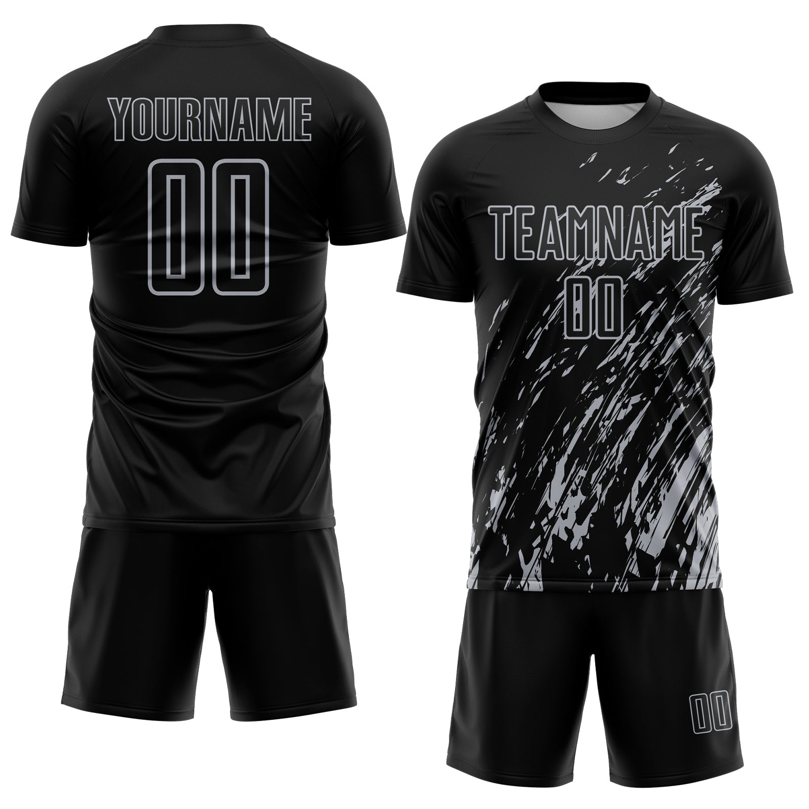 Custom Black Gray Splash Sublimation Soccer Uniform Jersey view 2