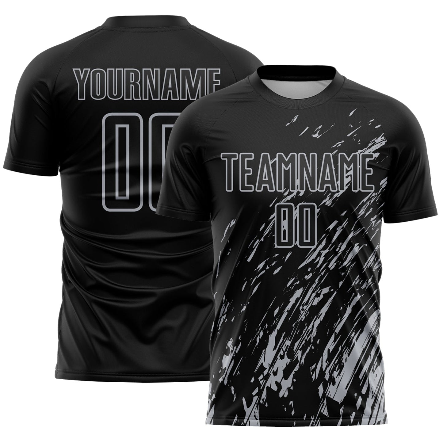Custom Black Gray Splash Sublimation Soccer Uniform Jersey - Main View