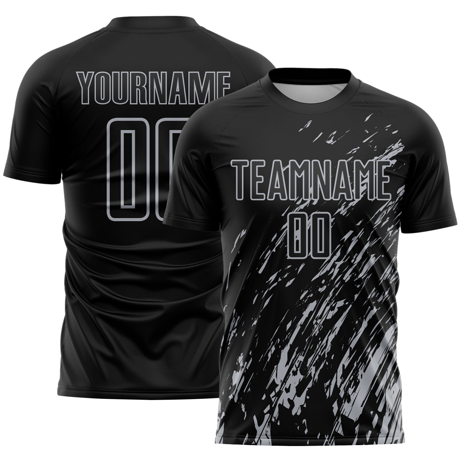 Custom Black Gray Splash Sublimation Soccer Uniform Jersey - Main View