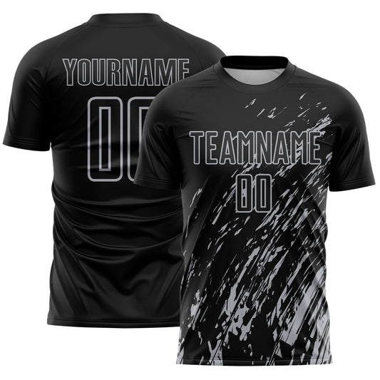 Custom Black Gray Splash Sublimation Soccer Uniform Jersey - Main View