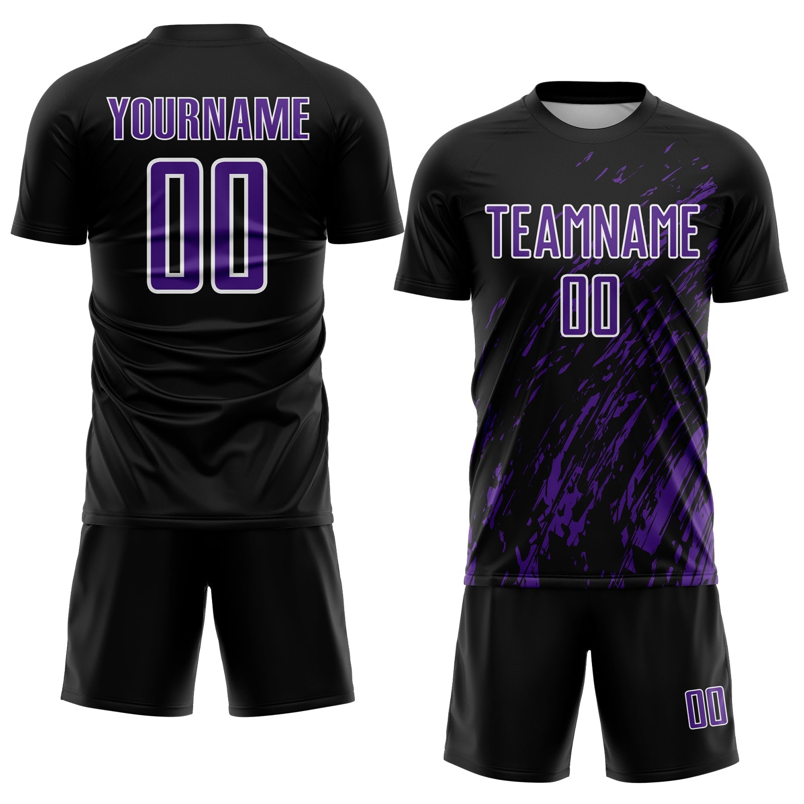 Custom Black Purple-White Splash Sublimation Soccer Uniform Jersey view 2