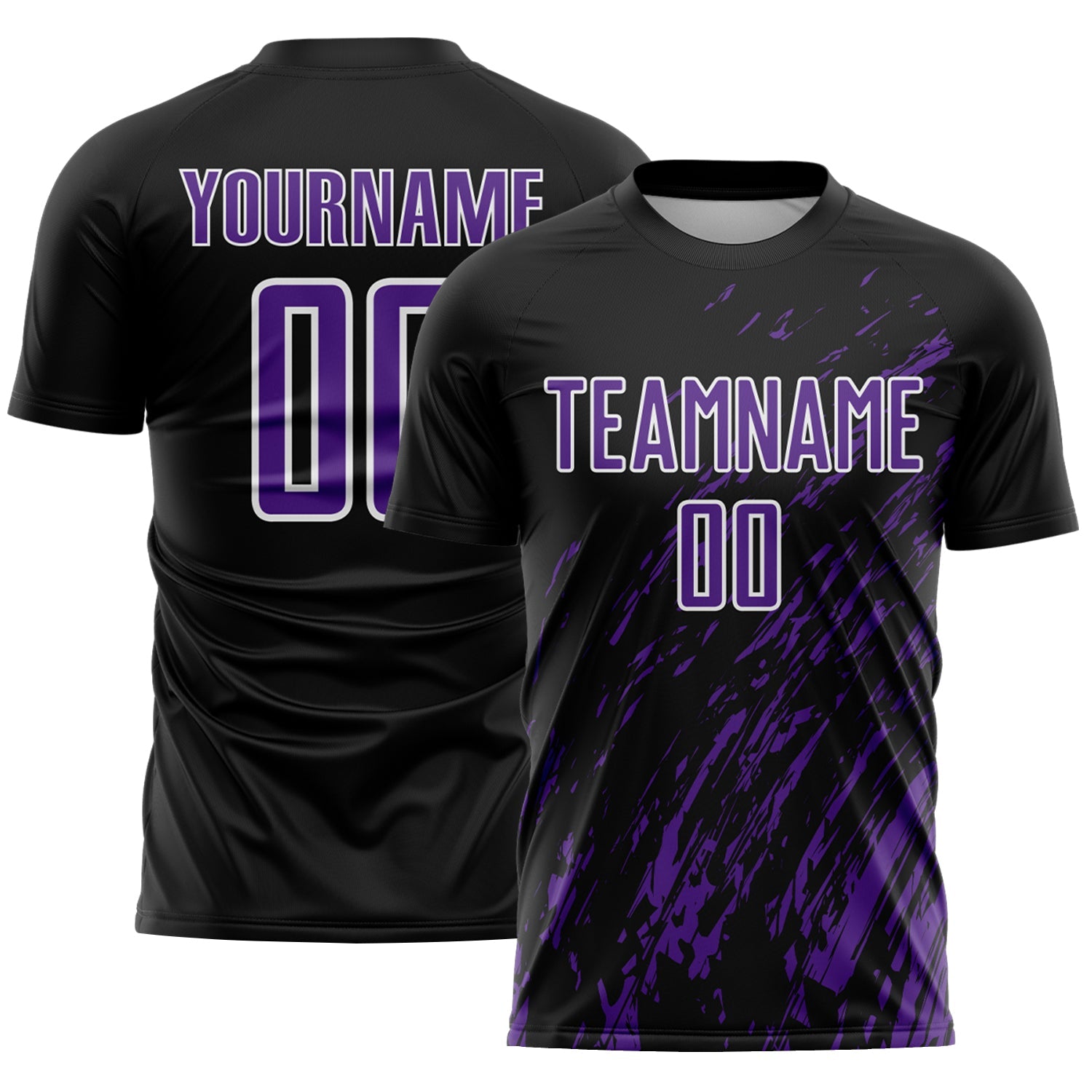 Custom Black Purple-White Splash Sublimation Soccer Uniform Jersey - Main View