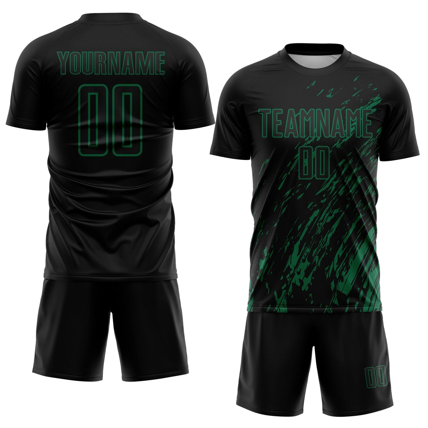 Custom Black Kelly Green Splash Sublimation Soccer Uniform Jersey view 2