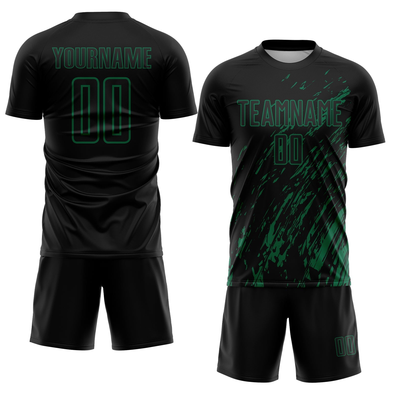 Custom Black Kelly Green Splash Sublimation Soccer Uniform Jersey view 2