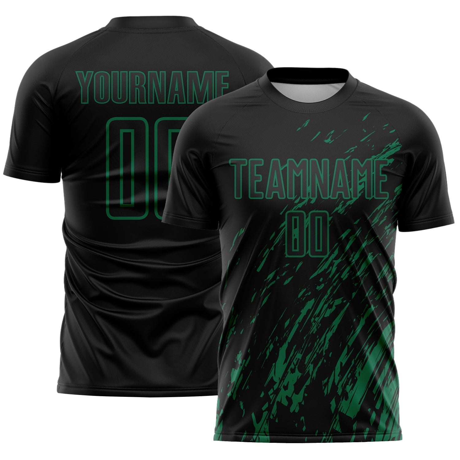 Custom Black Kelly Green Splash Sublimation Soccer Uniform Jersey - Main View