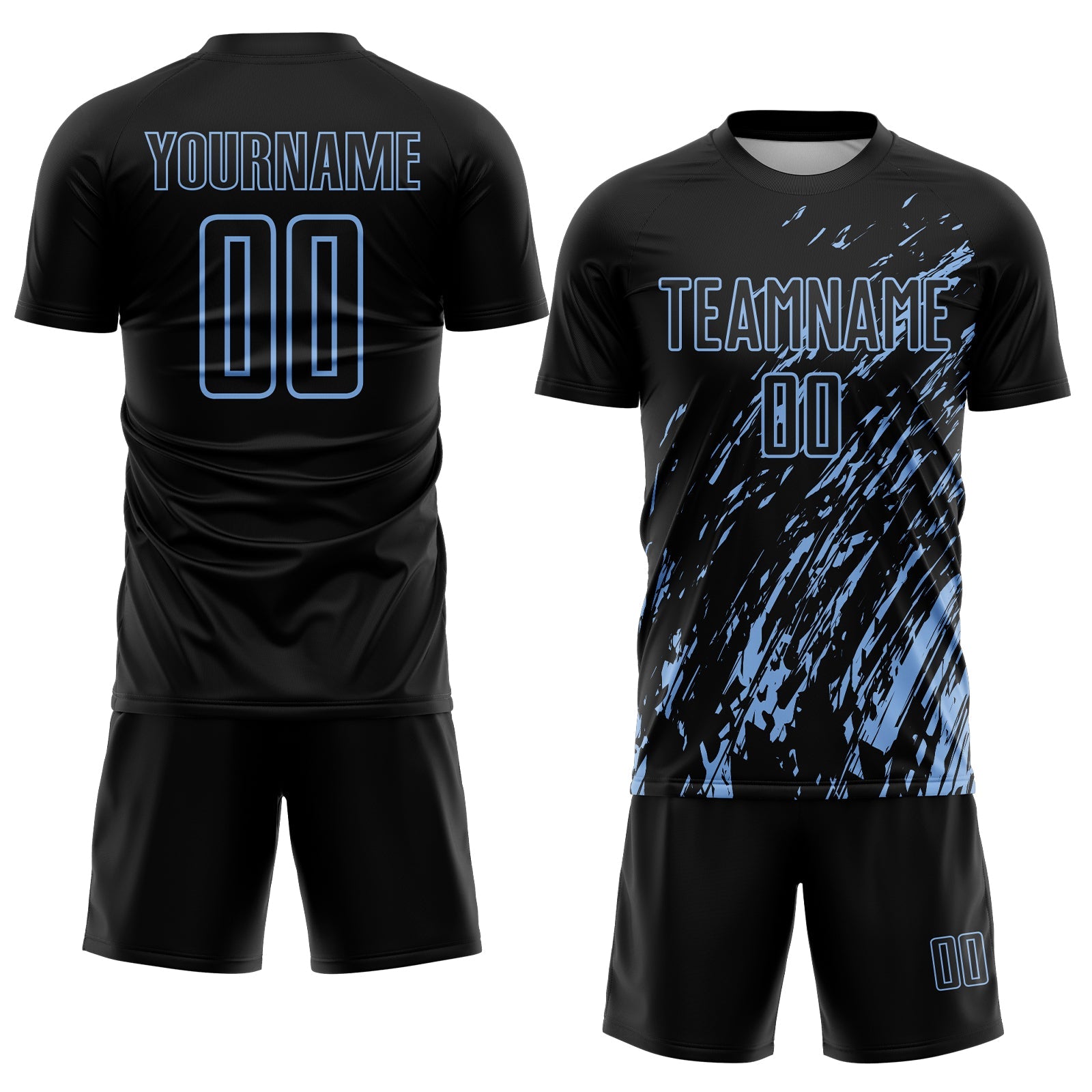 Custom Black Light Blue Splash Sublimation Soccer Uniform Jersey view 2