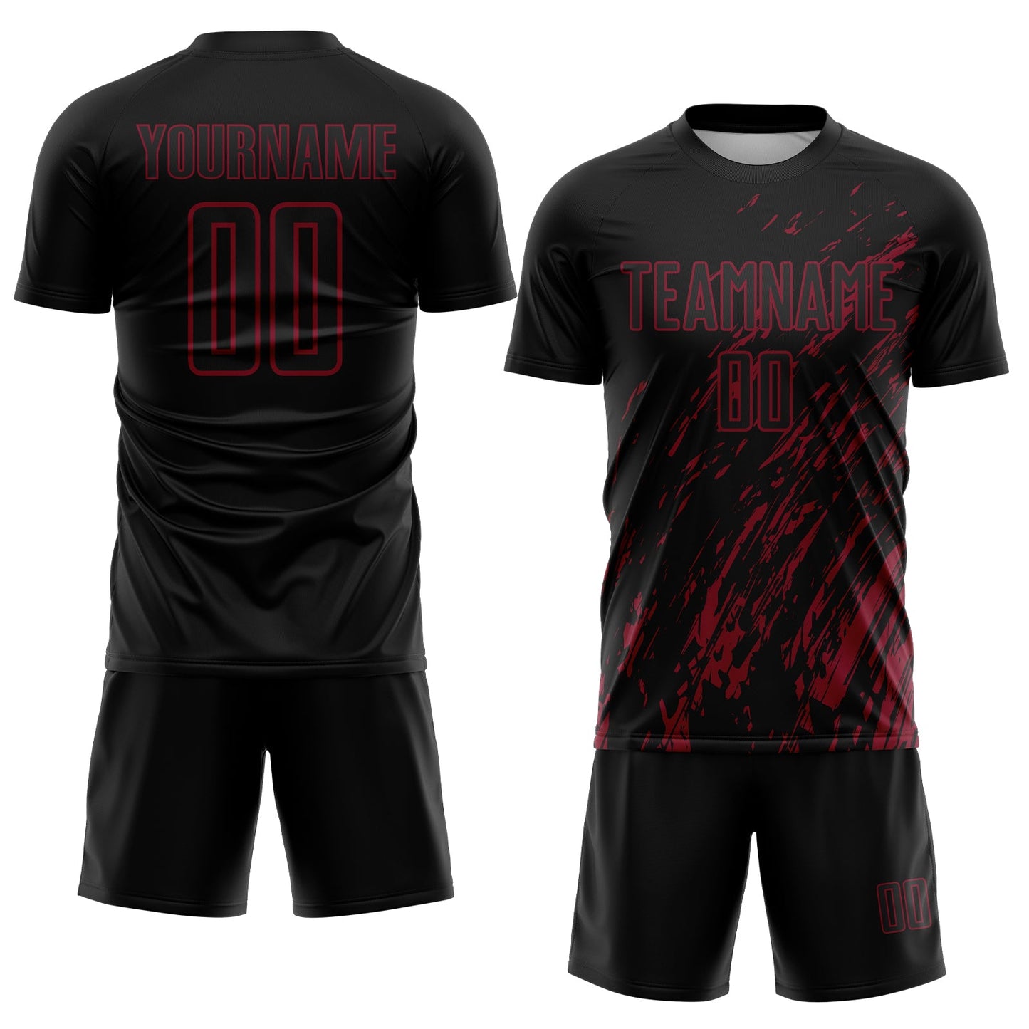 Custom Black Crimson Splash Sublimation Soccer Uniform Jersey view 2