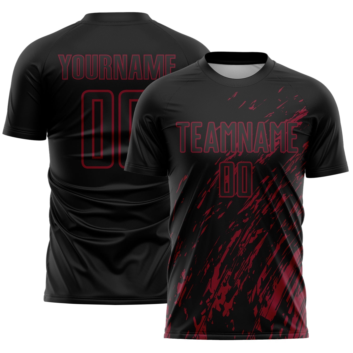 Custom Black Crimson Splash Sublimation Soccer Uniform Jersey - Main View