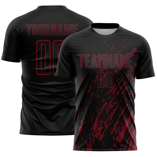 Custom Black Crimson Splash Sublimation Soccer Uniform Jersey - Main View