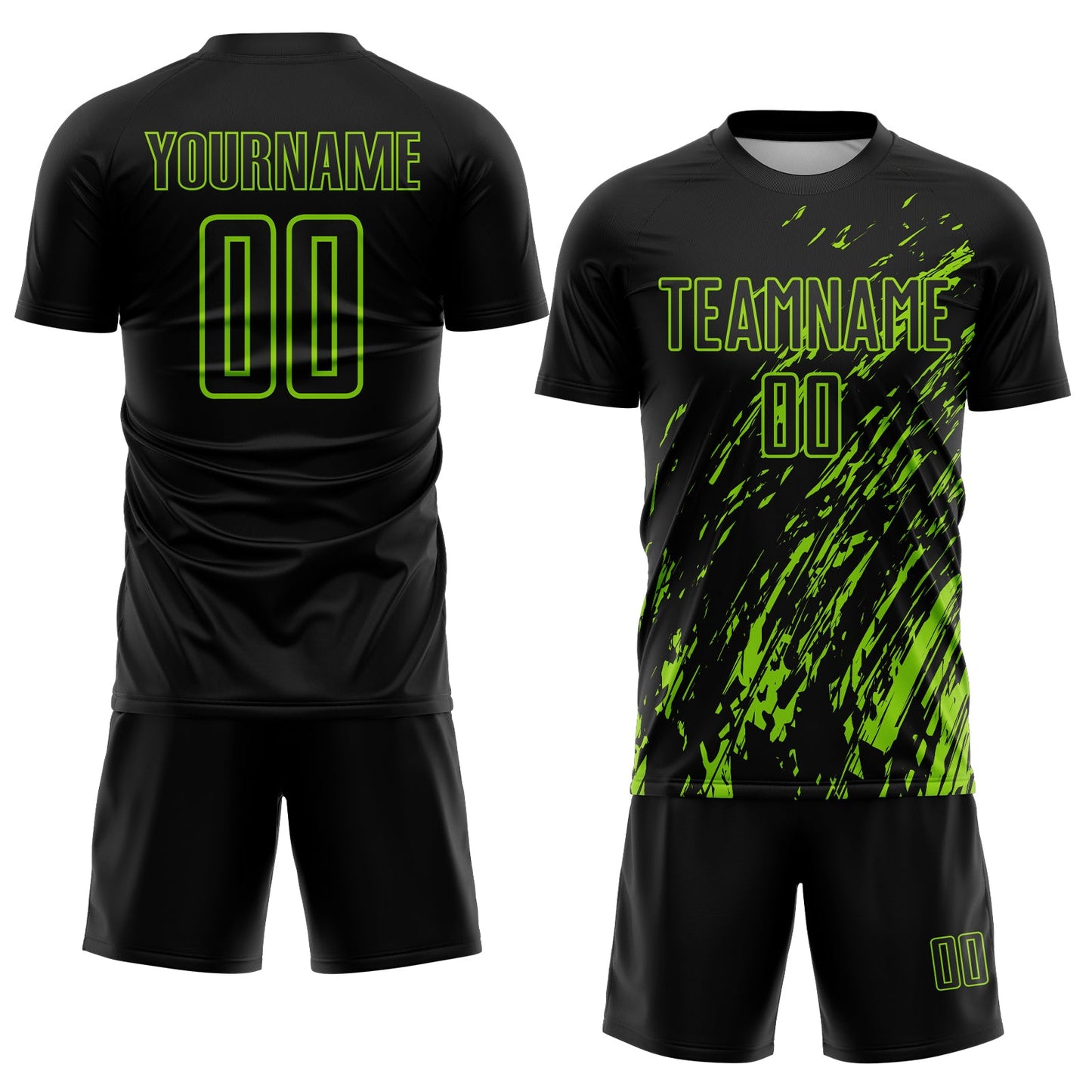 Custom Black Neon Green Splash Sublimation Soccer Uniform Jersey view 2