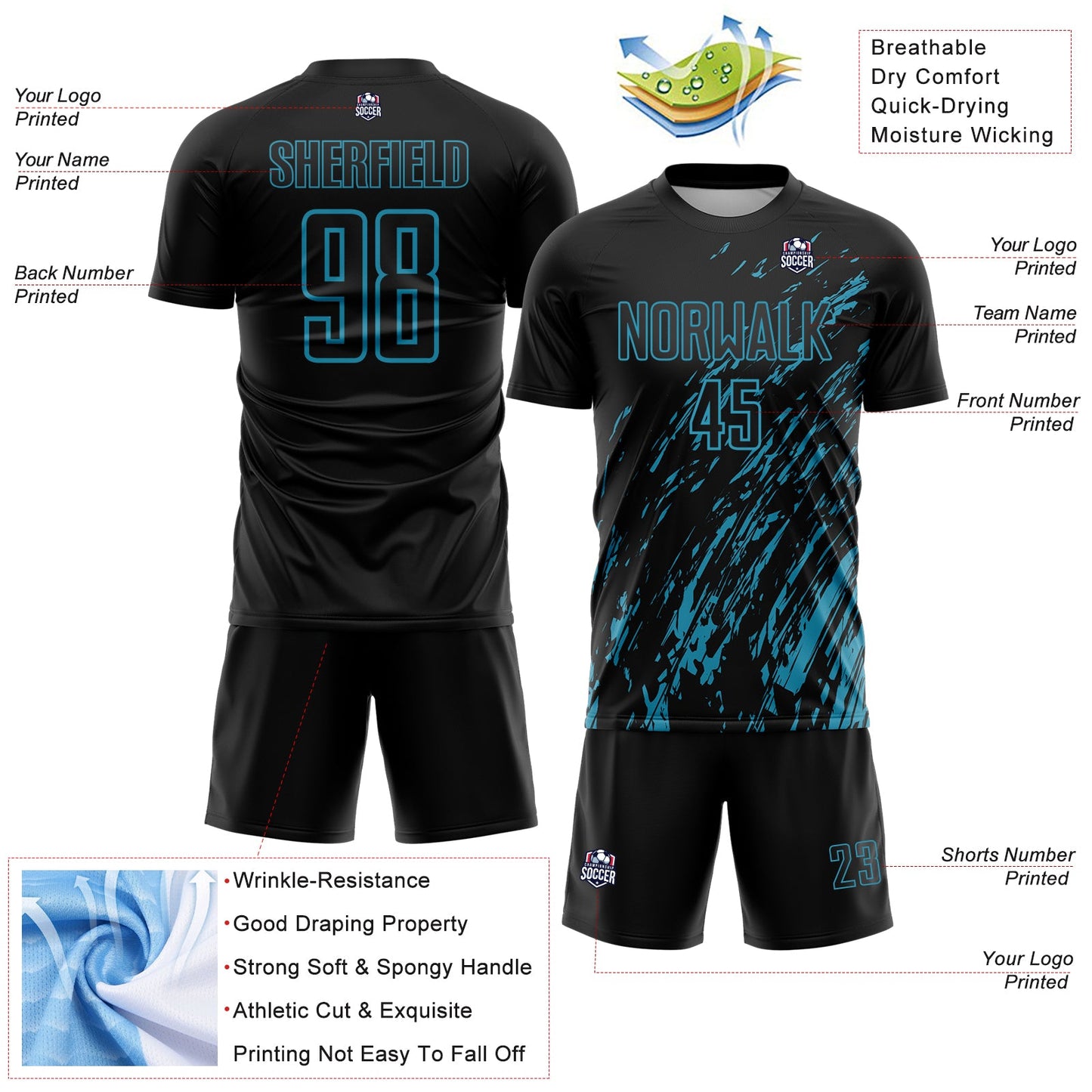 Custom Black Panther Blue Splash Sublimation Soccer Uniform Jersey view 4