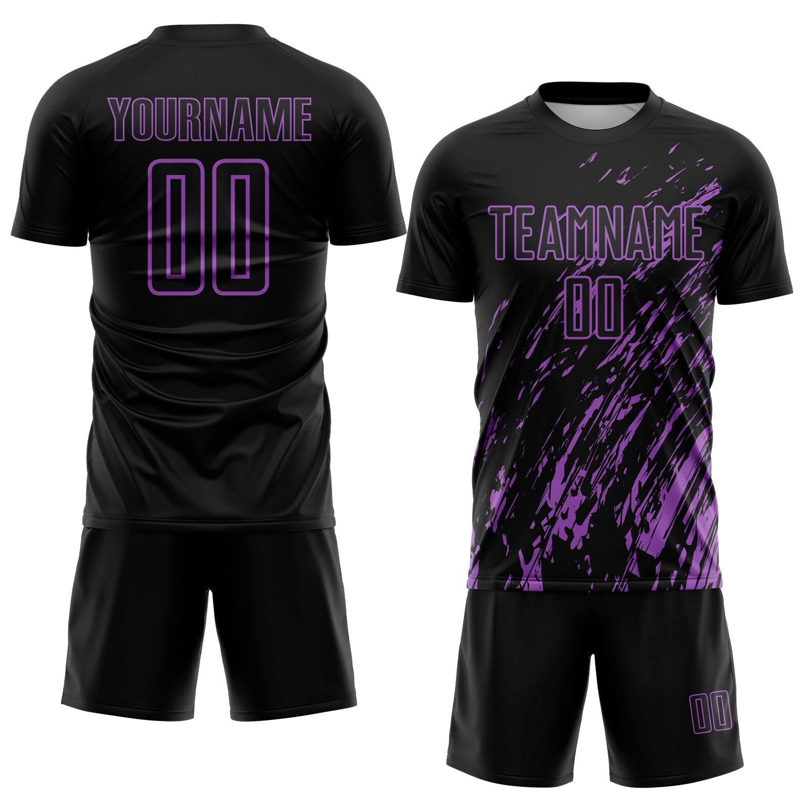 Custom Black Medium Purple Splash Sublimation Soccer Uniform Jersey view 2