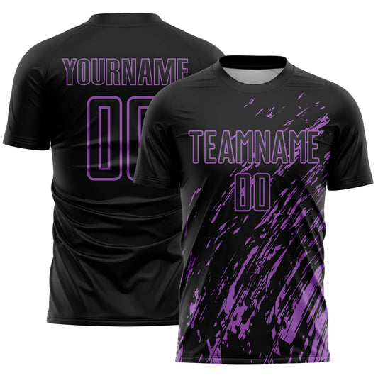 Custom Black Medium Purple Splash Sublimation Soccer Uniform Jersey - Main View