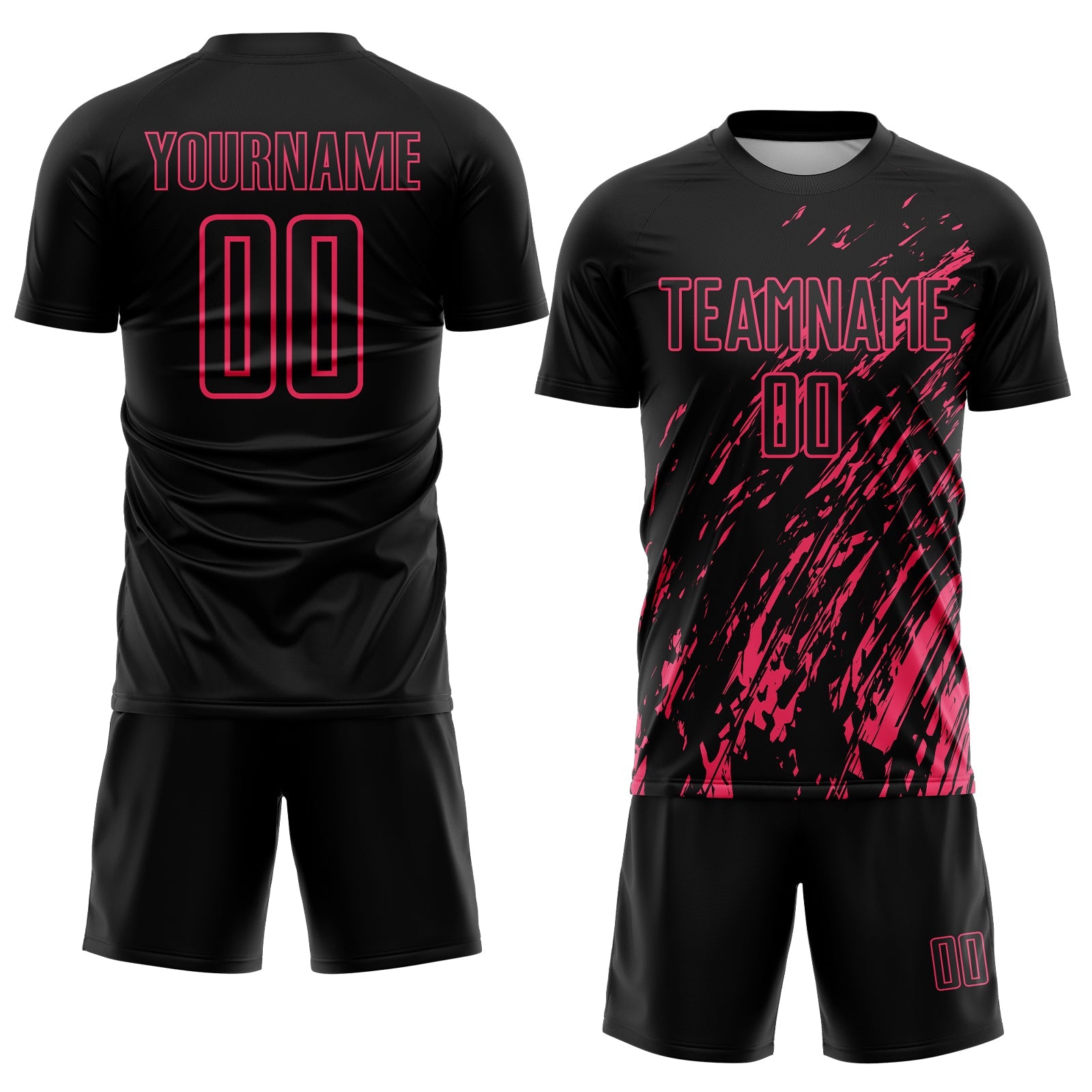 Custom Black Neon Pink Splash Sublimation Soccer Uniform Jersey view 2