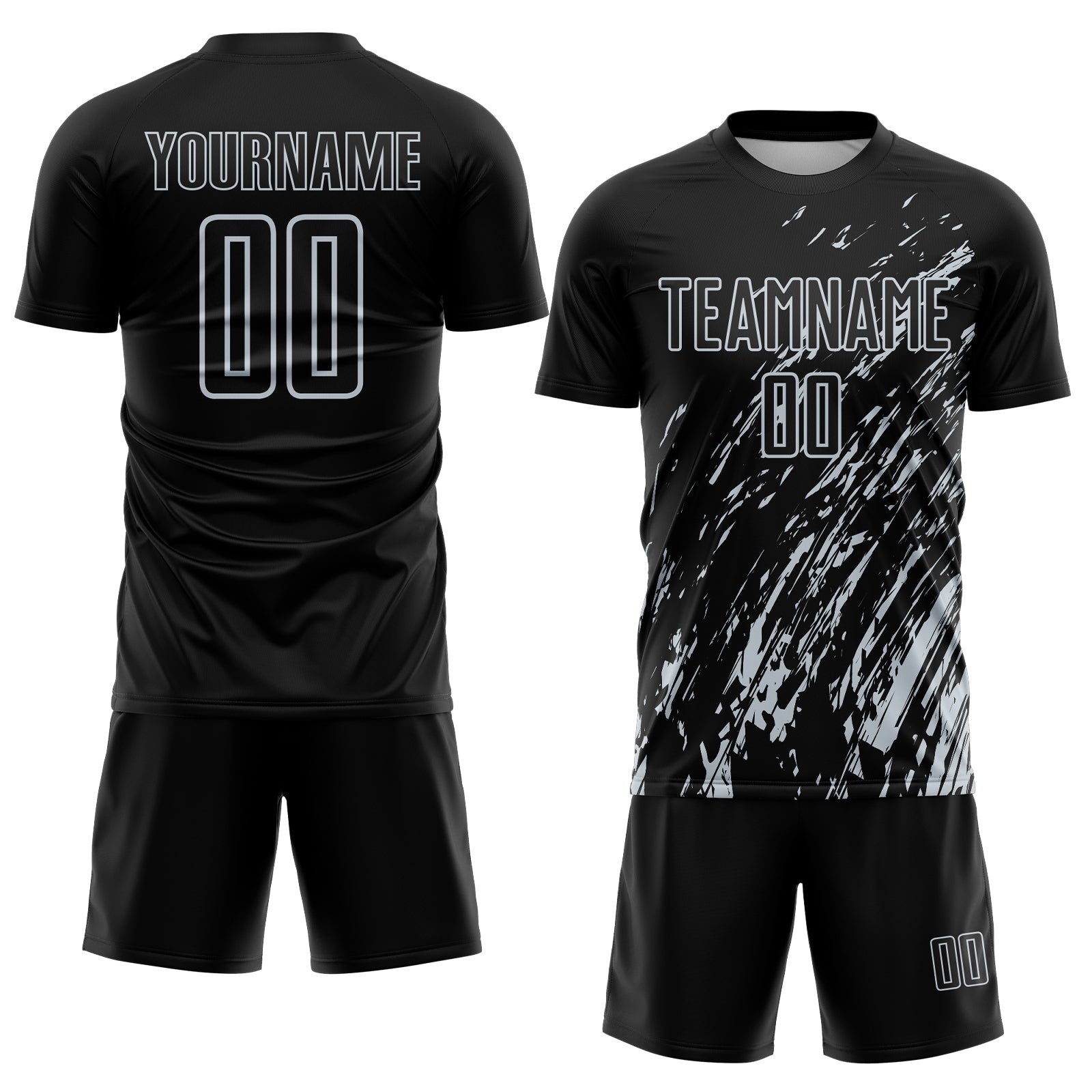 Custom Black Silver Splash Sublimation Soccer Uniform Jersey view 2