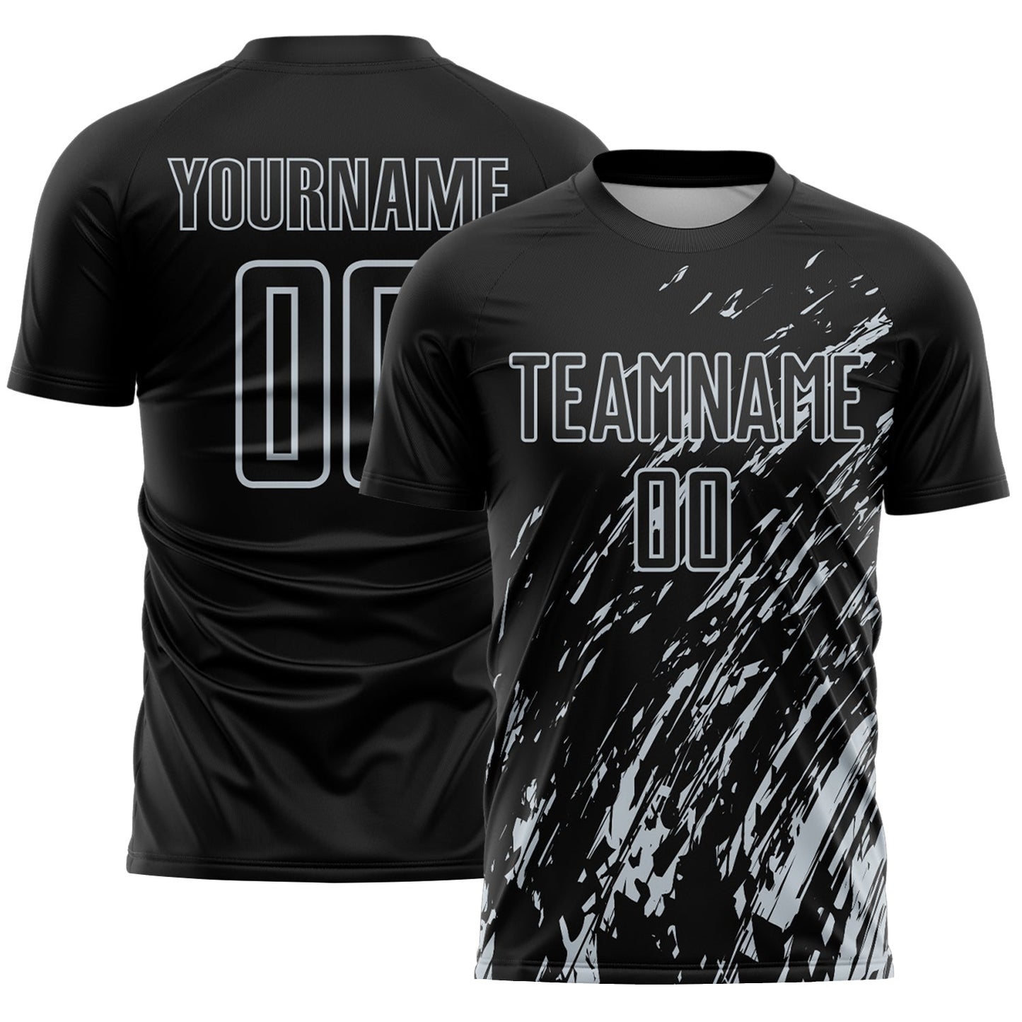 Custom Black Silver Splash Sublimation Soccer Uniform Jersey - Main View