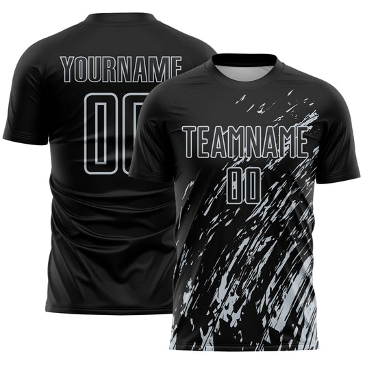 Custom Black Silver Splash Sublimation Soccer Uniform Jersey - Main View