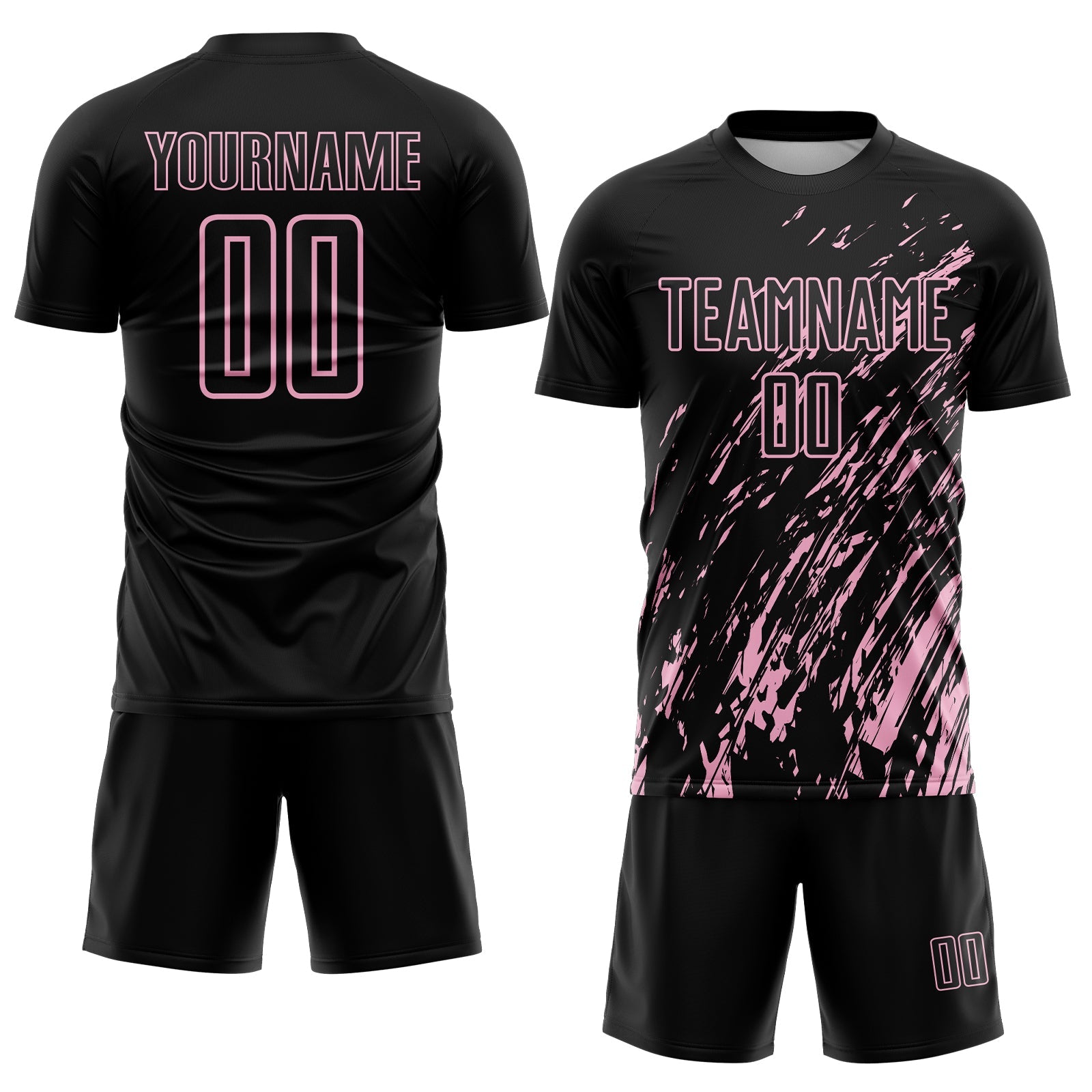 Custom Black Light Pink Splash Sublimation Soccer Uniform Jersey view 2