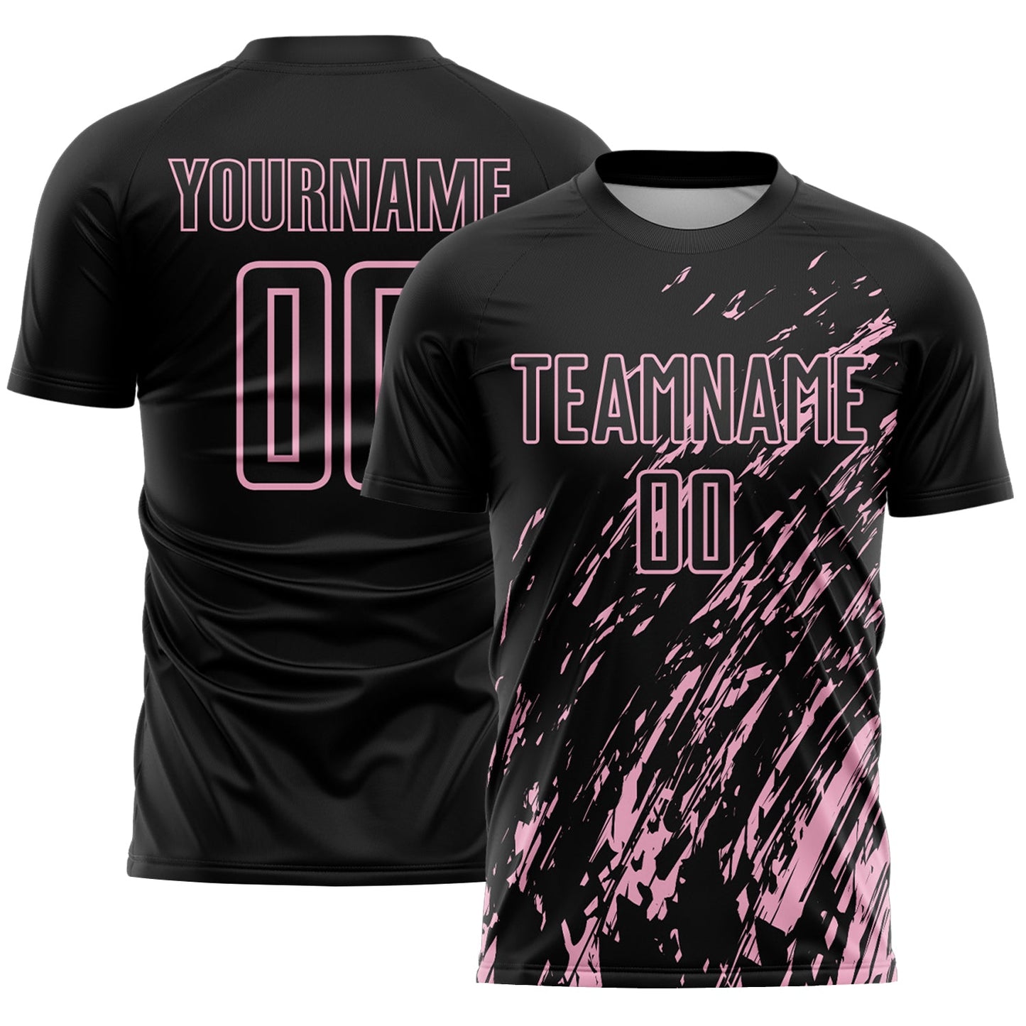 Custom Black Light Pink Splash Sublimation Soccer Uniform Jersey - Main View