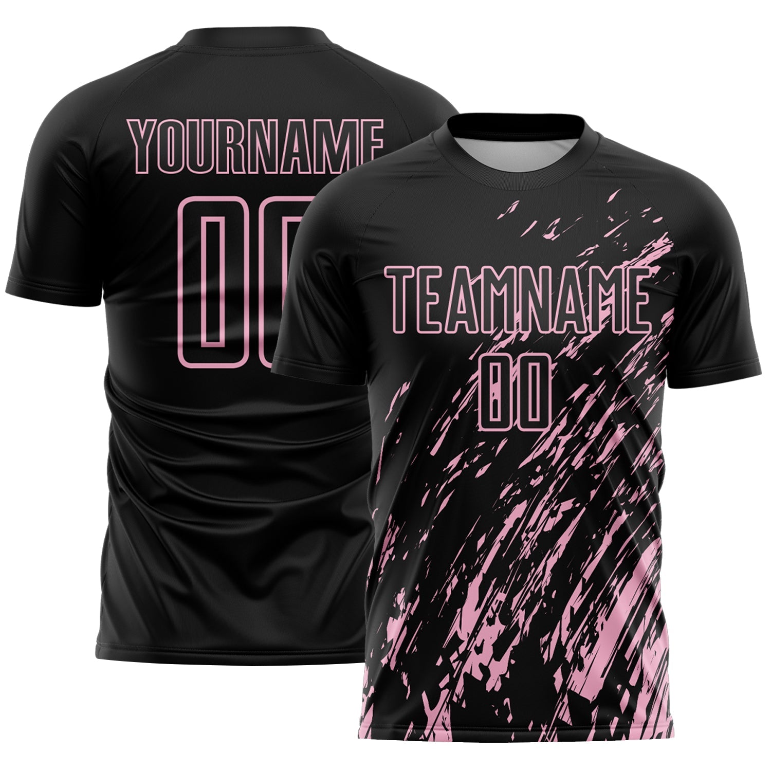 Custom Black Light Pink Splash Sublimation Soccer Uniform Jersey - Main View