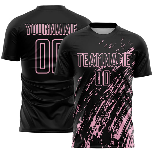 Custom Black Light Pink Splash Sublimation Soccer Uniform Jersey - Main View