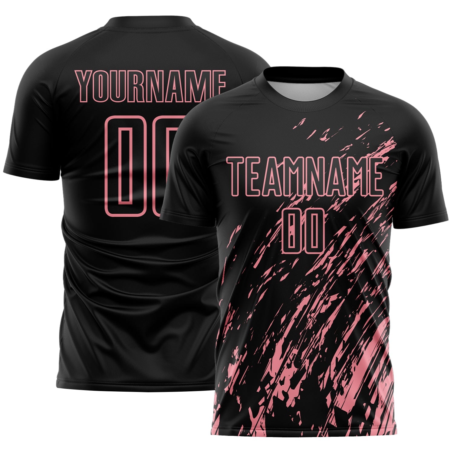 Custom Black Medium Pink Splash Sublimation Soccer Uniform Jersey - Main View