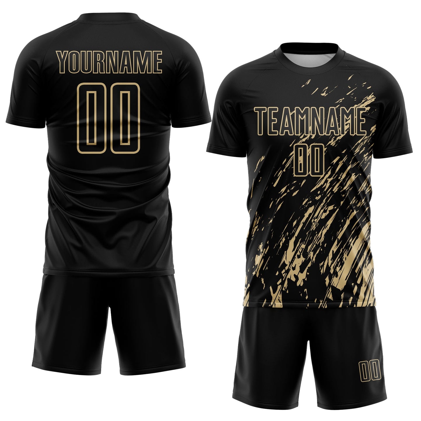 Custom Black Vegas Gold Splash Sublimation Soccer Uniform Jersey view 2