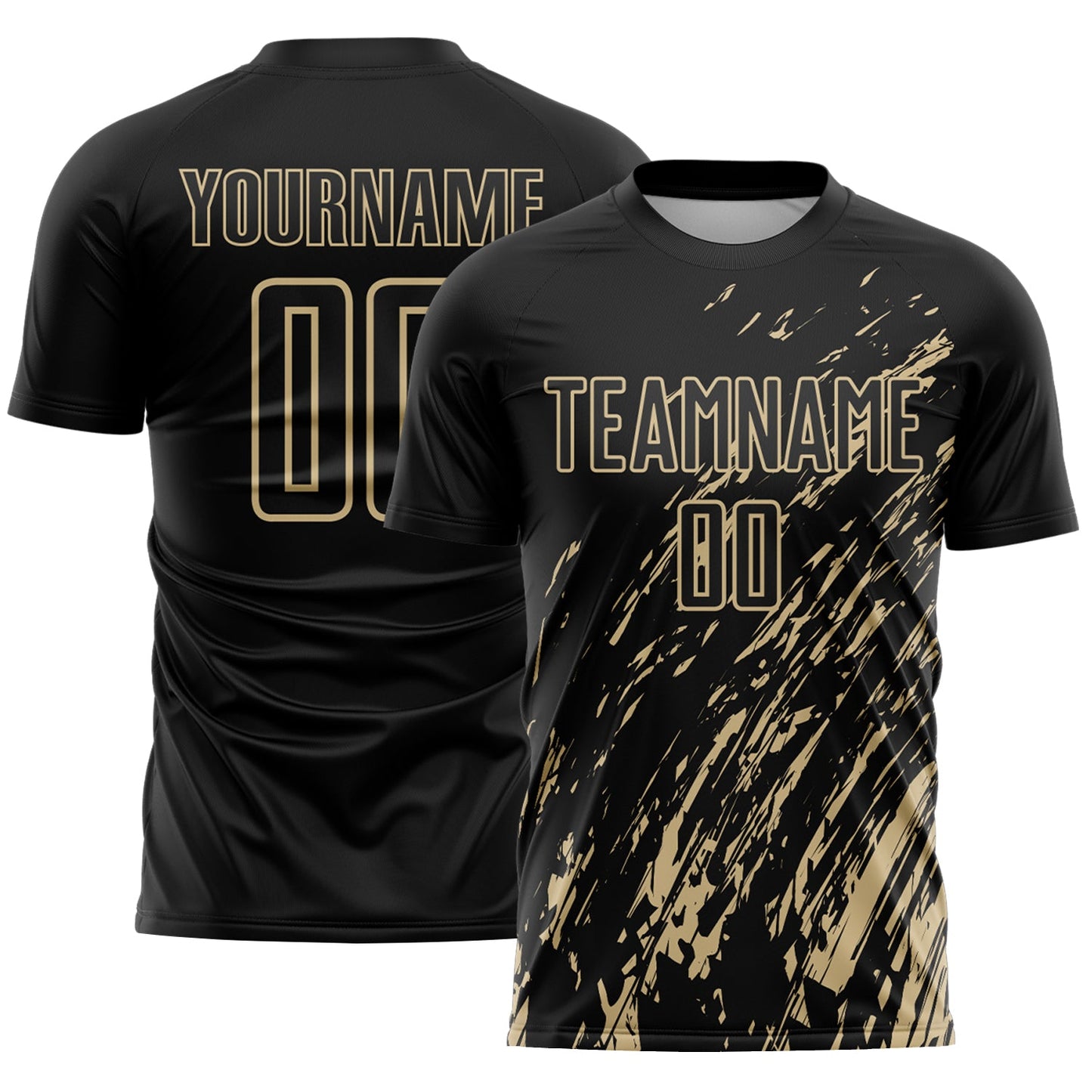Custom Black Vegas Gold Splash Sublimation Soccer Uniform Jersey - Main View