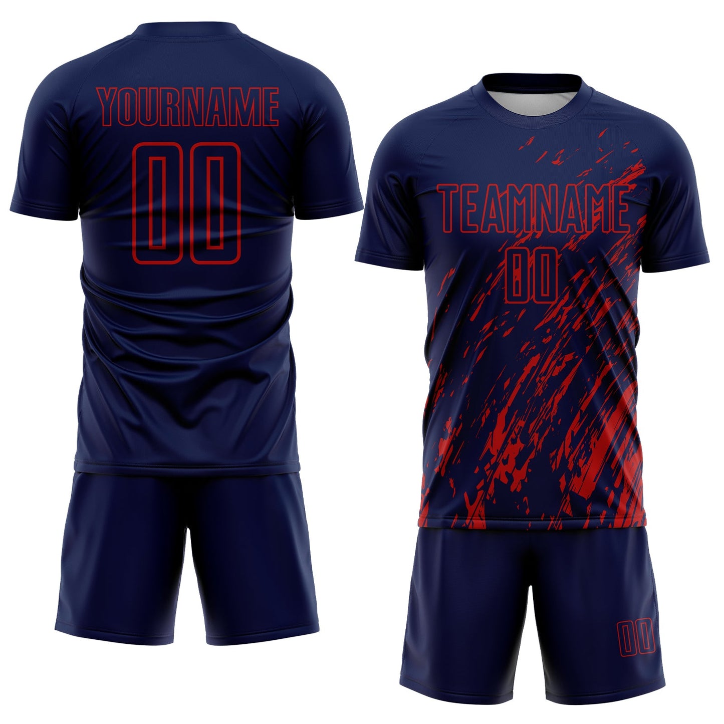 Custom Navy Red Splash Sublimation Soccer Uniform Jersey view 2
